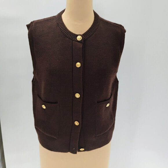 Zara Sweater Womens Size L Brown Vest - Picture 1 of 12